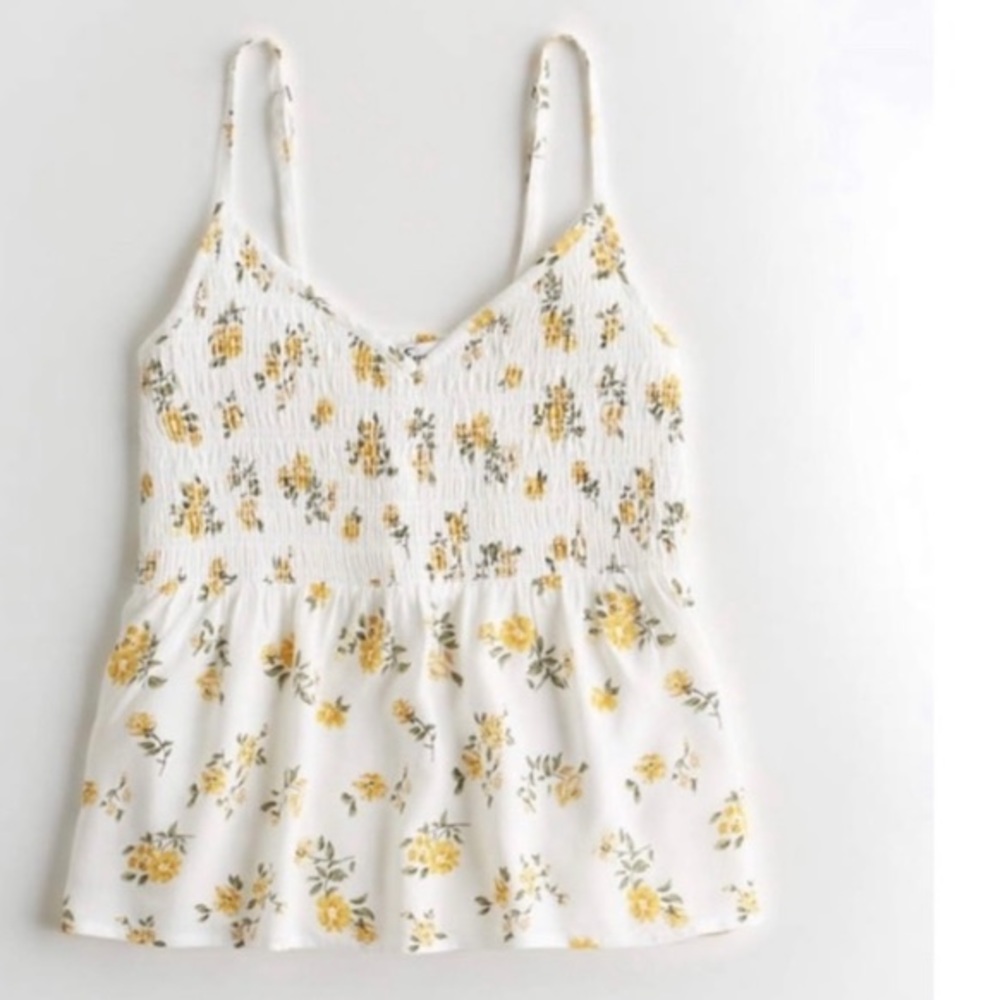 Hollister smocked white floral tank
